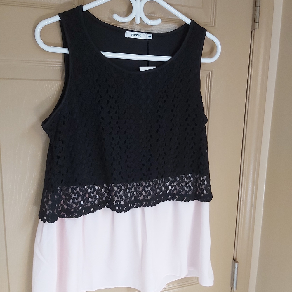 Ricki's Pink And Black Lace Sleeveless Top